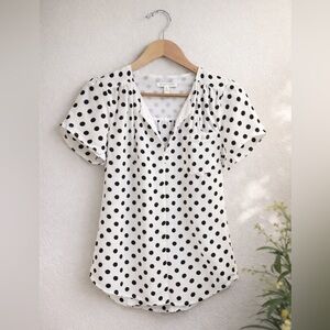 41 Hawthorn Polka Dot V-Neck Blouse Petite XS Black White